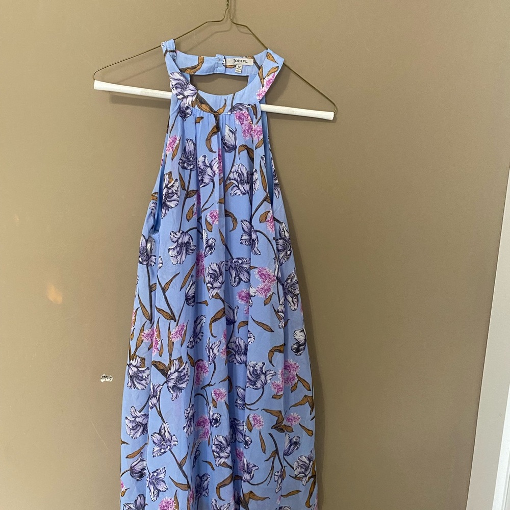 JODIFL Light Blue Floral Halter Dress